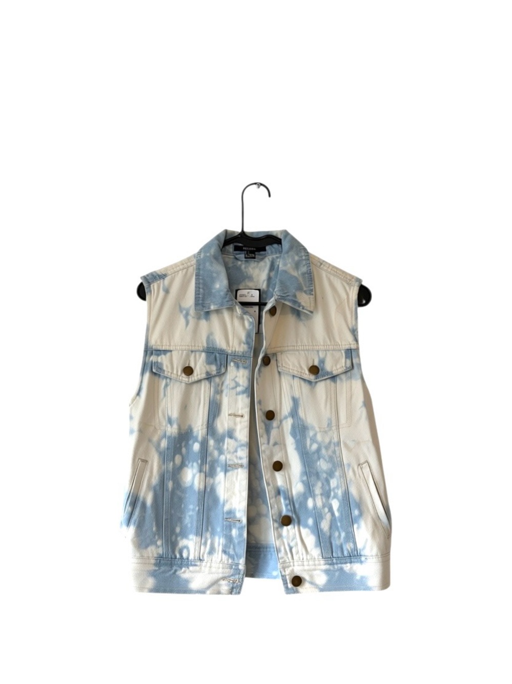 Forever 21 White and Light Blue Tie-Dye Denim Vest